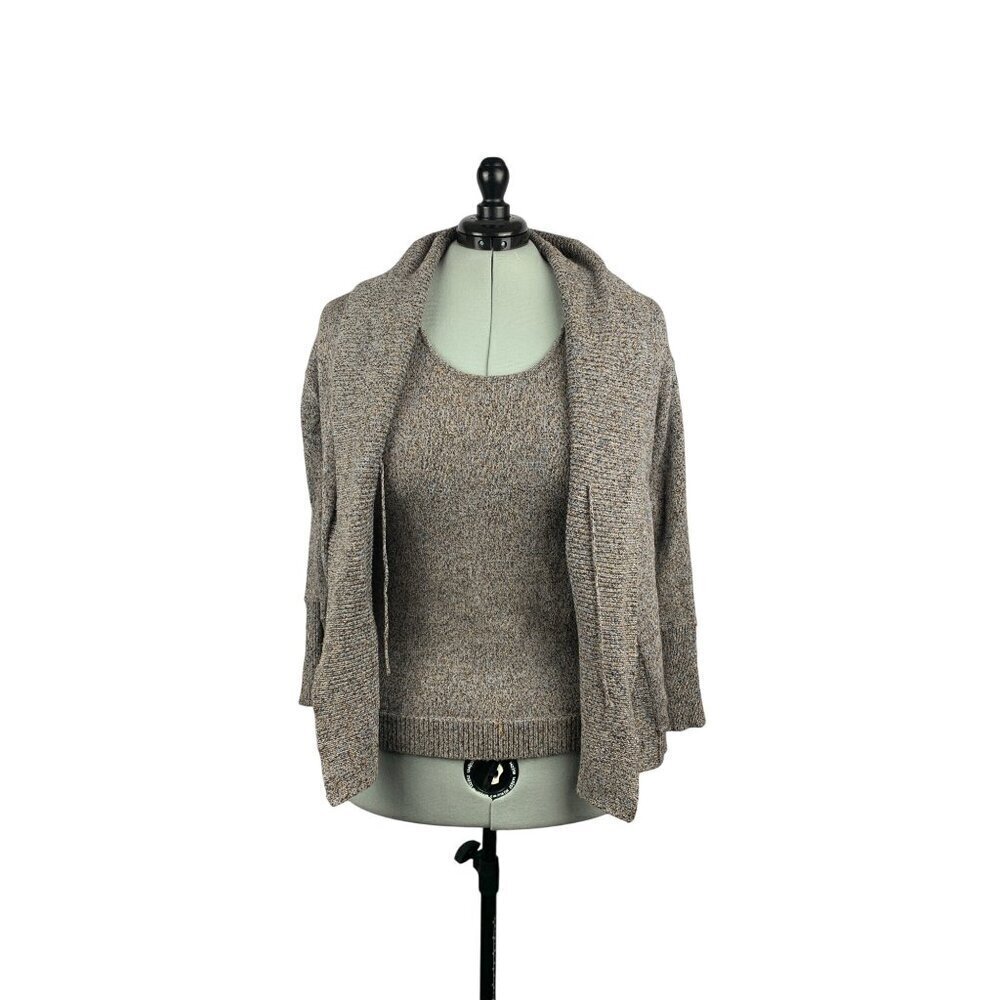 Jones New York Collection Womens XL Brown & Gray Knit Sleeveless Top & Cardigan